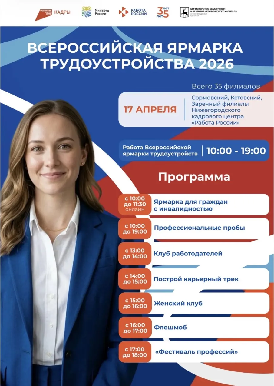 Региональный этап Всероссийской ярмарки трудоустройства пройдет в нижегородских муниципалитетах 17 апреля